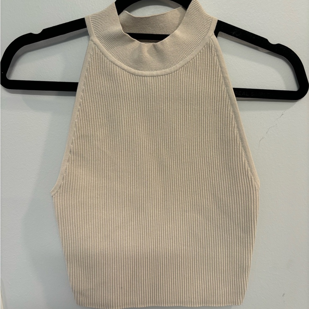 Aritzia Babaton Cream Ribbed Crop Tank Top